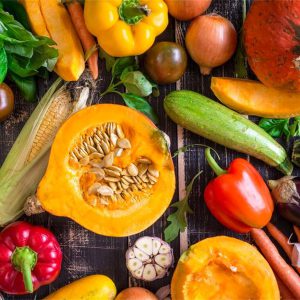 Kinds of fresh vegetables and fruits
